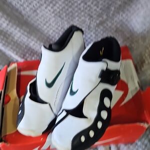 Nike Kids White and Black Sneakers with Green Swoosh